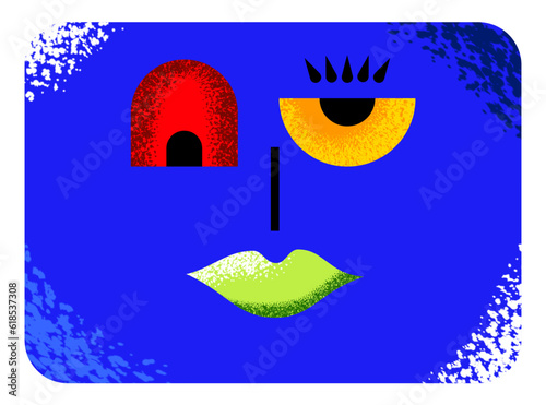 Abstract face composed of shapes supplemented with brushes, all graphics are Vector