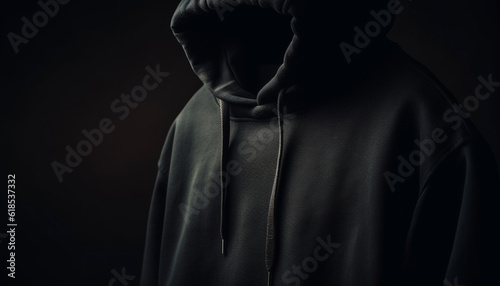 Hooded burglar in black, a spooky mystery generated by AI