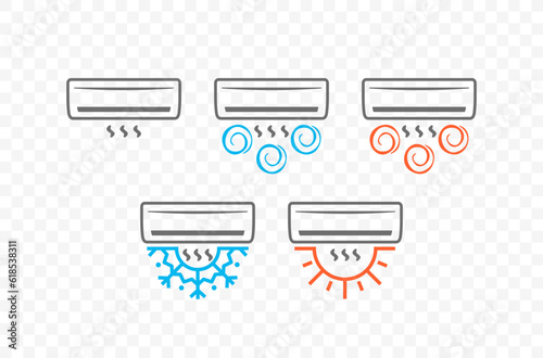 Air conditioning with waves of cold and warm air to control the temperature and climate in the room logo design. Maintaining comfortable air parameters, temperature and humidity in the house vector