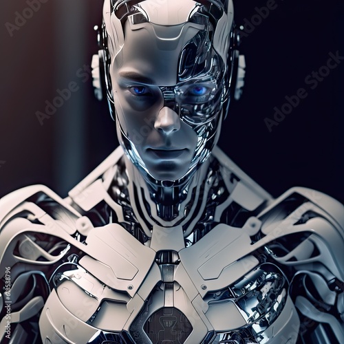 White Armored Android: A Close-Up Portrait 