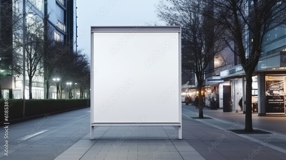Vertical white blank billboard on the city street with copy space Vertical white blank billboard on the city street with copy space