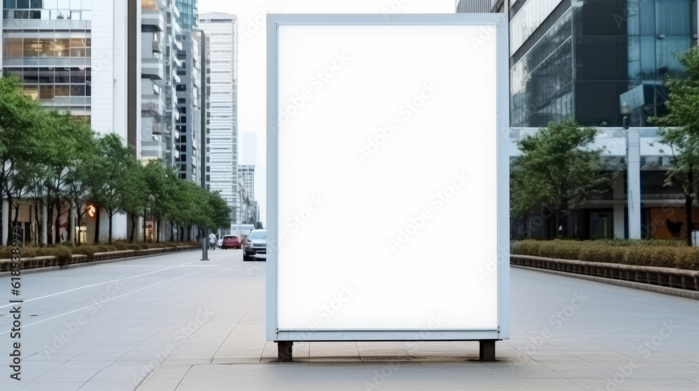Vertical white blank billboard on the city street with copy space