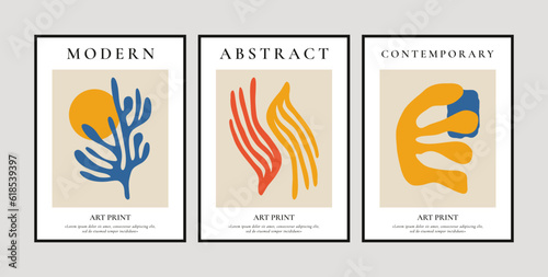 Contemporary floral coral posters. Abstract minimalistic design with algae shapes, trendy matisse inspired wall decor. Vector set