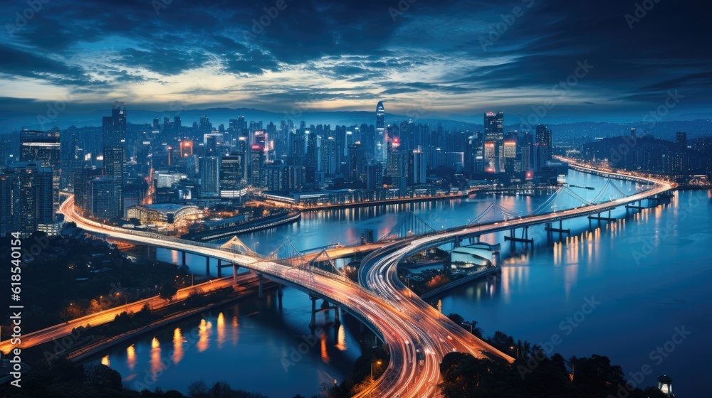 Aerial view of a bustling cityscape at night. Aerial view of a bustling cityscape at night.