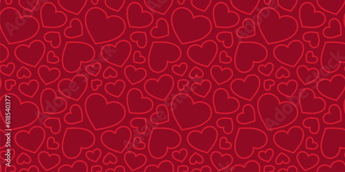 Red hearts seamless pattern. Valentines day background. Love romantic theme. Vector abstract texture with small outline red hearts. Cute minimal design for wrap, fabric, cloth, print, wedding decor