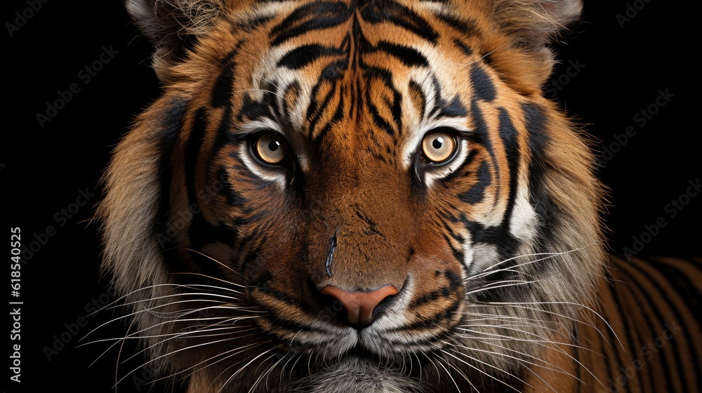 Angry tiger,Sumatran tiger, Beautiful tiger portrait on black background.