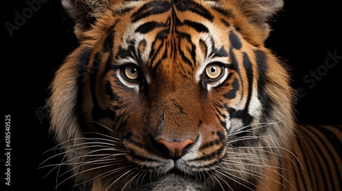 Angry tiger Sumatran tiger  Beautiful tiger portrait on black background.