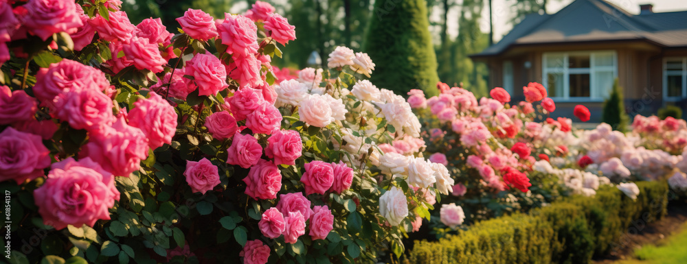 white and pink rose garden
