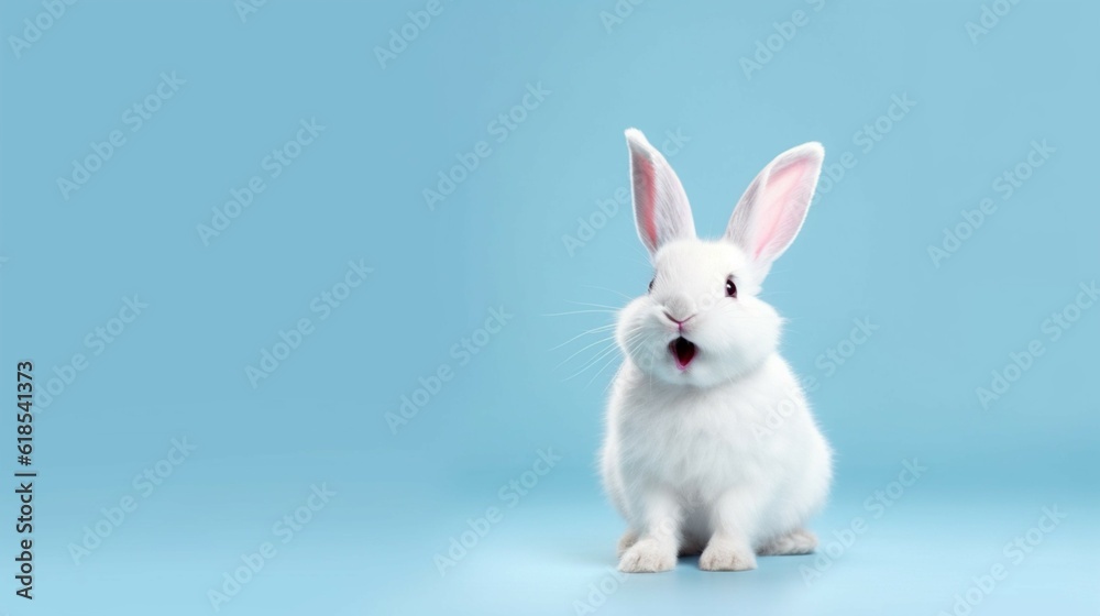 cute animal pet rabbit or bunny white color smiling an.Generative AI