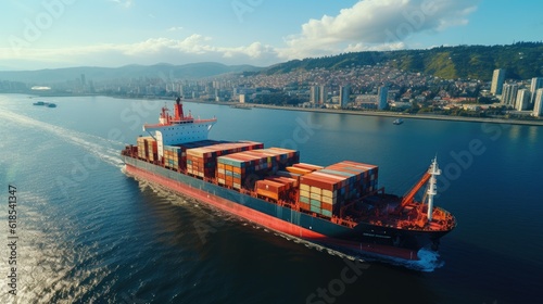 Container ship, Import and export business logistic and transportation of international by container ship in the open sea.