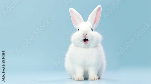 cute animal pet rabbit or bunny white color smiling an.Generative AI