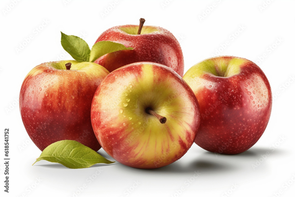 Red apples with leaves isolated on white background. Clipping path included Red apples with leaves isolated on white background. Clipping path included
