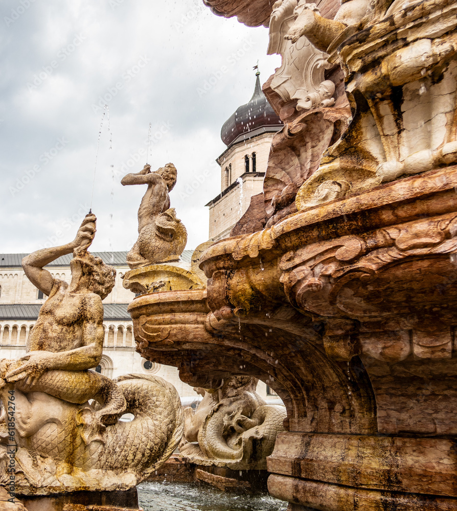 Detail of the Neptune fountain in Trento, Italy