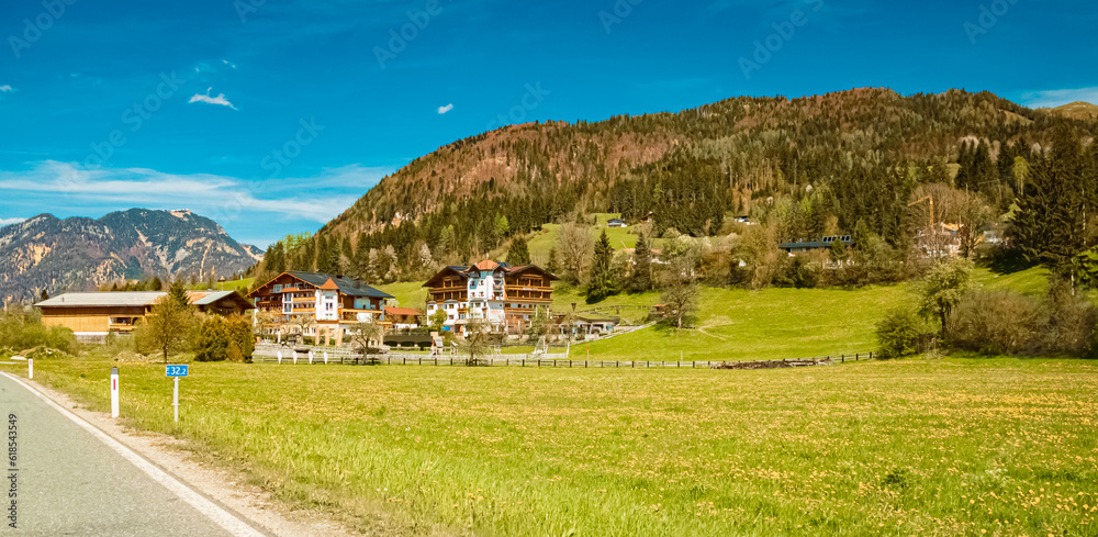 Alpine summer view near Saint Johann, Mount Wilder Kaiser, Tyrol, Austria
