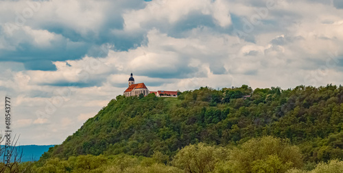 Summer view with a church near Mount Bogenberg, Danube, Bogen, Bavaria, Germany