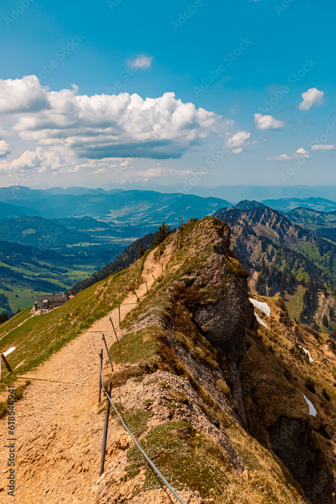 Fototapeta premium Alpine summer view at Mount Hochgrat, Oberstaufen, Oberallgaeu, Bavaria, Germany