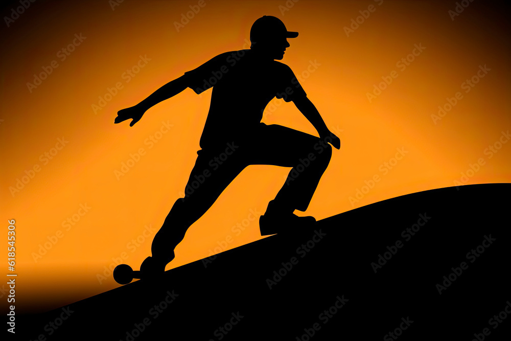Black silhouette of skateboarder.AI generated