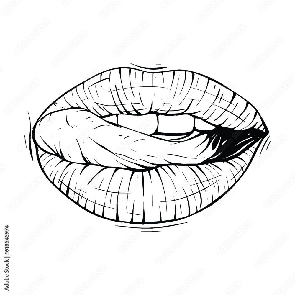 mouth, lips sketch vector illustration line art