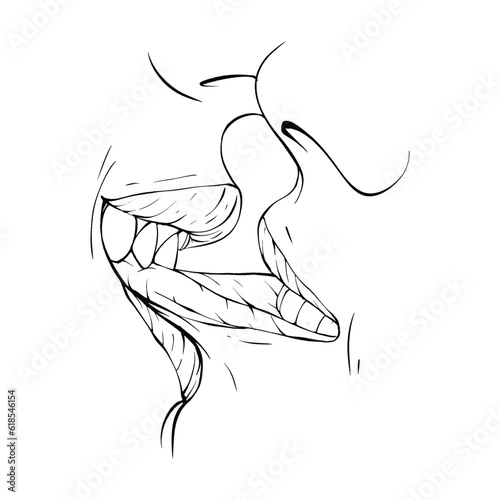 couple kissing lips sketch vector illustration line art