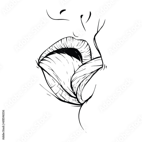 couple kissing lips sketch vector illustration line art