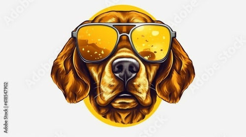 Dog cartoon sticker dog wearing sunglasses.Generative AI