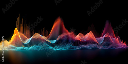 Soundwave. Audio spectrum waveform. Sound frequency and music pulse graphic. Generative Ai illustration