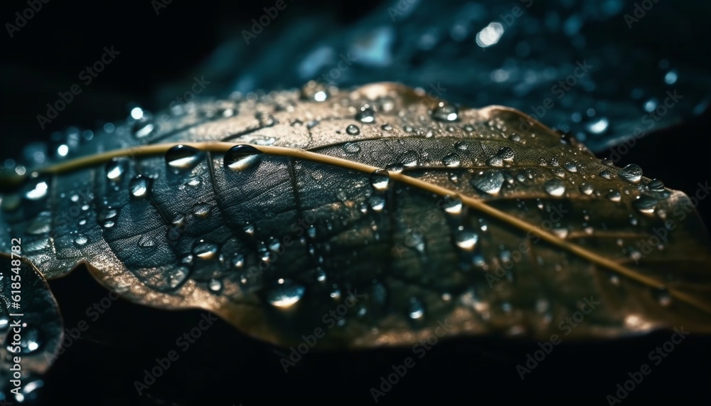 Wet leaf reflects vibrant green beauty in nature generated by AI