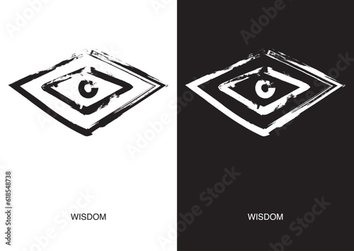 Poster of Wisdom symbol. Most popular Native American Ancient Symbols. Black ink handwriting. Vector