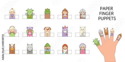Little Red Riding Hood and fairy tale story characters. Cut and glue vector activity for children theatre photo