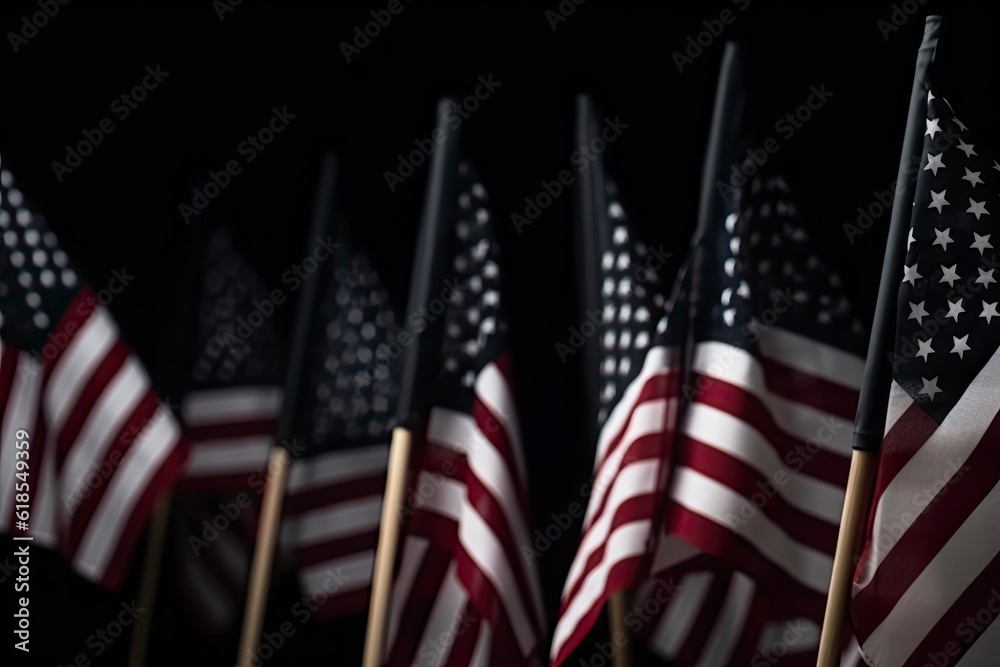 (selective focus) Close up shot of flag of United States of America.AI generated