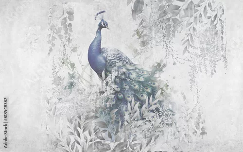 Obraz Spectacular watercolor peacok. Digital art illustration.