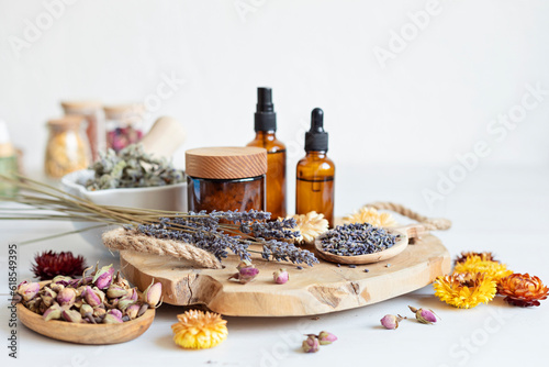 Fototapeta Botanical blends, herbs, essencial oils for naturopathy