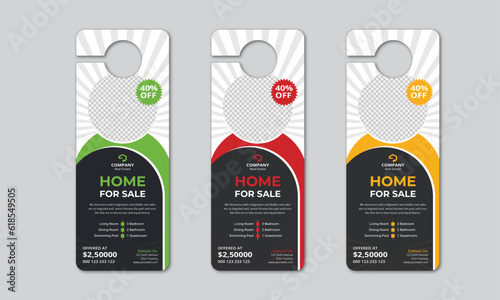 Real estate agency business door hanger template, modern and  corporate door hanging design
