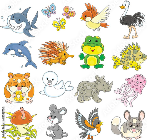 Set of funny cartoon toy animals, vector illustrations isolated on a white background