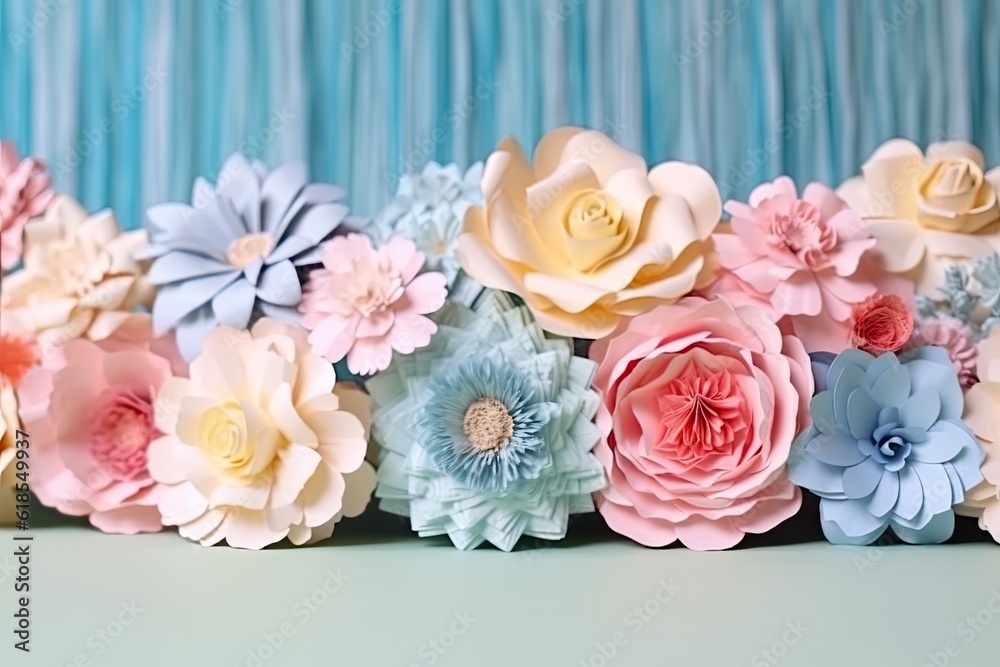 Colorful flowers pattern background, paper cut art. Generative AI Colorful flowers pattern background, paper cut art. Generative AI