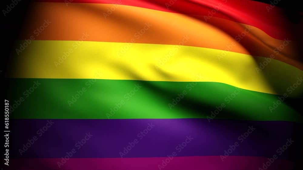 Slow motion photorealistic animation of LGBT rainbow flag close up. Classic pride flag. Slow motion photorealistic animation of LGBT rainbow flag close up. Classic pride flag.