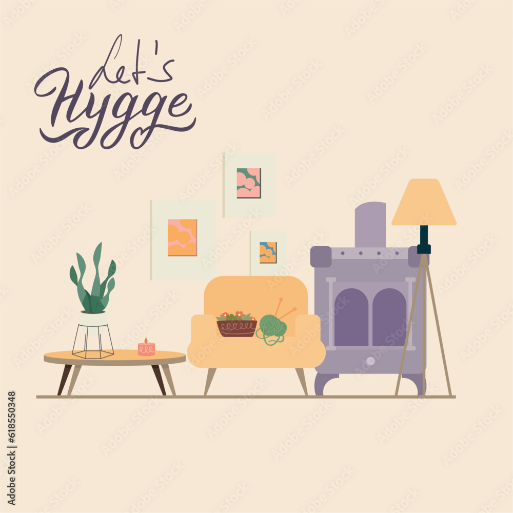 Hygge time living room scenario Vector Hygge time living room scenario Vector