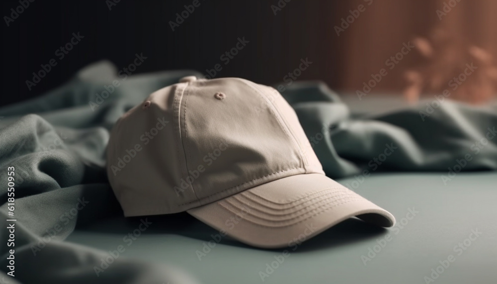 Comfortable baseball cap on modern wool pillow generated by AI Comfortable baseball cap on modern wool pillow generated by AI