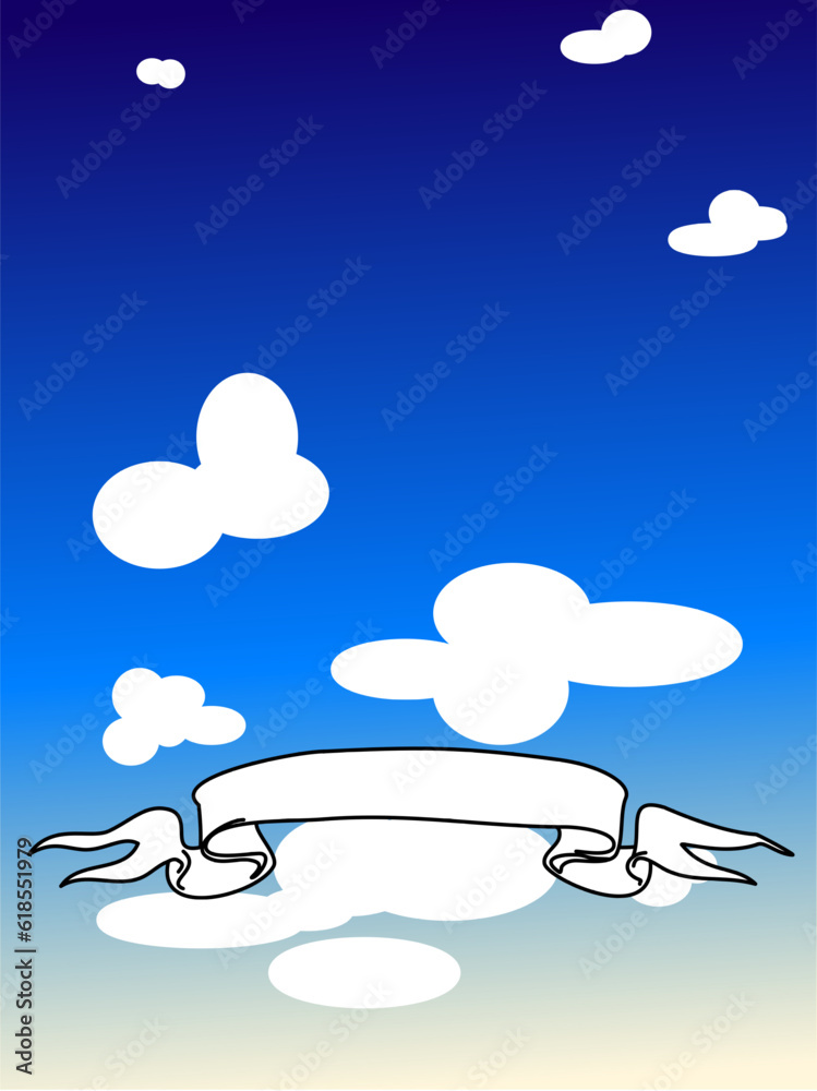 Ready flyer with clouds and white banner in the sky