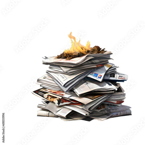 Burning Fire Newspaper Pile isolated