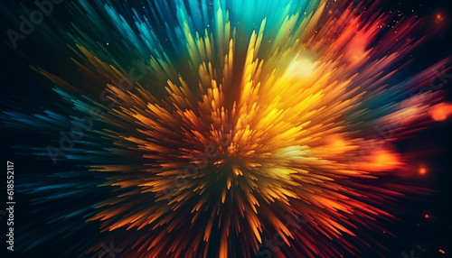 Glowing multi colored galaxy exploding in abstract space generated by AI
