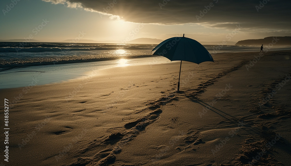 Walking on wet sand, enjoying summer sunset generated by AI