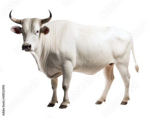 big power, bull animal, white bull, isolated on transparent background