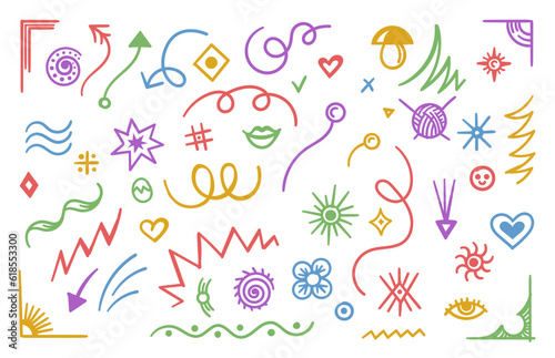 Abstract doodle lines, shapes arrows and scribble design elements set