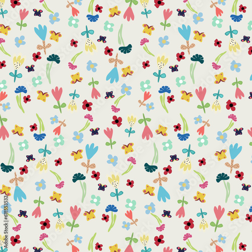 Seamless cartoon floral vector pattern