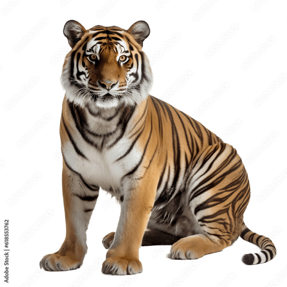 Fototapeta premium Siberian tiger isolated on white background, Generative AI