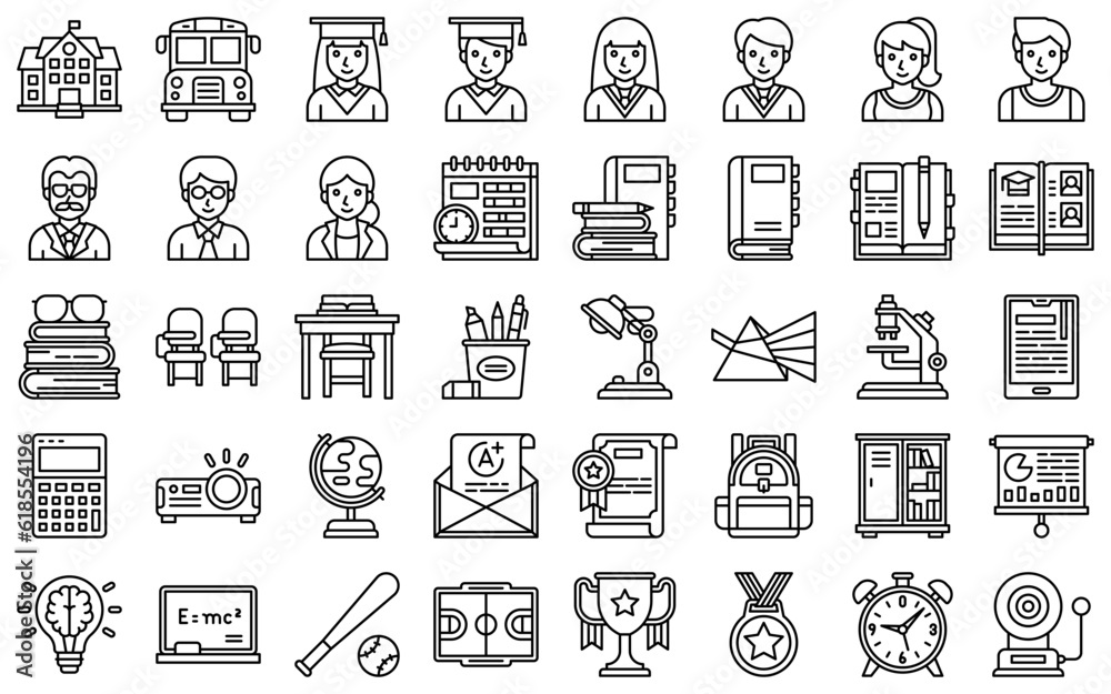 High school related line vector icon set High school related line vector icon set