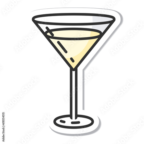 Sticker glass of martini isolated vector illustration, minimal design. martini icon on a white background.