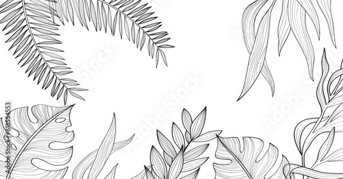 Frame with tropical leaves, exotic plants background