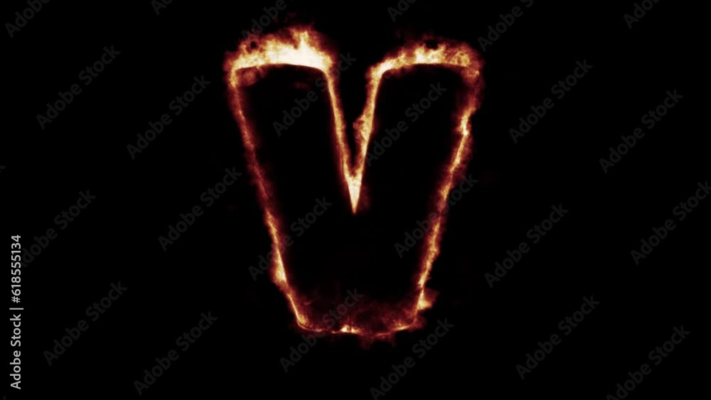 fiery font burning text fire on letters and numbers - red blue green flames - Letter v fiery font burning text fire on letters and numbers - red blue green flames - Letter v